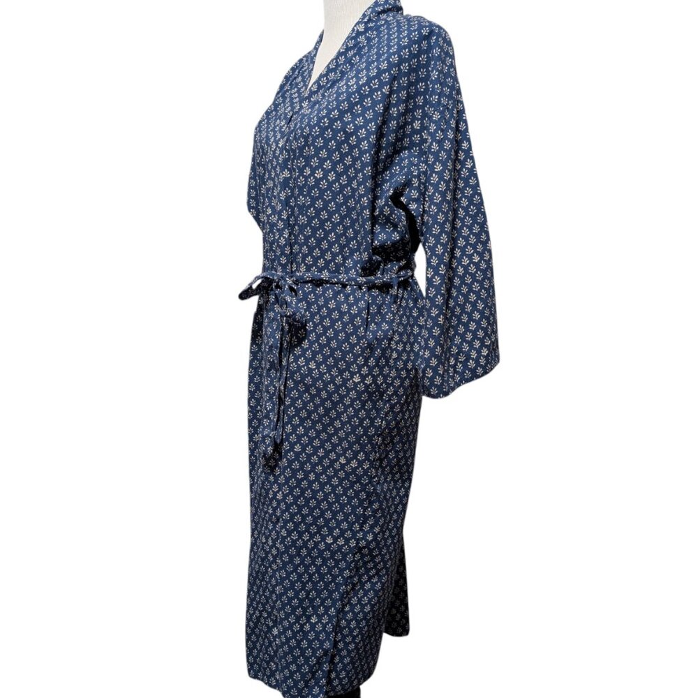 Kerry Cassill Womens Size P/S Blue Botanical Floral 100% Cotton Tie Kimono Robe - Picture 3 of 11
